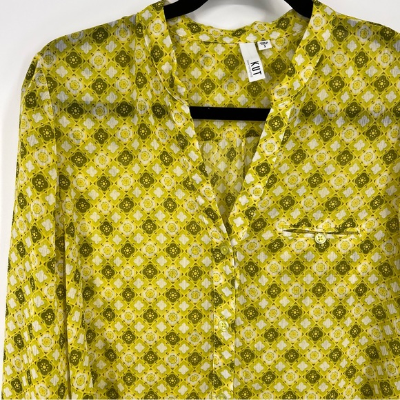 KUT from the Kloth sheer blouse retro floral diamond long sleeve yellow - Picture 3 of 7